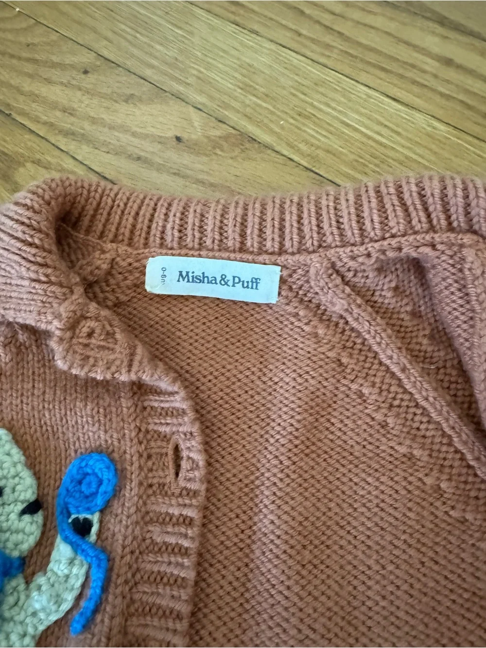 Misha And Puff Terracotta Knit Baby Matching Set with Cream & Green Appliqués
